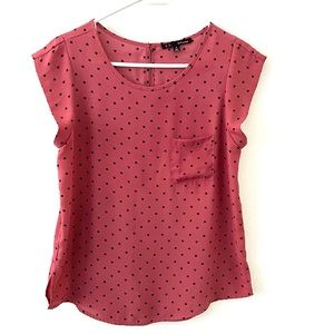 SWEET RAIN Heart Polka Dot Muave Rose Penny Short Sleeve Top Blouse with Pocket